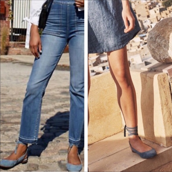 Madewell 6 April Ankle Wrap Blue Suede Shoes Flats - Picture 8 of 10